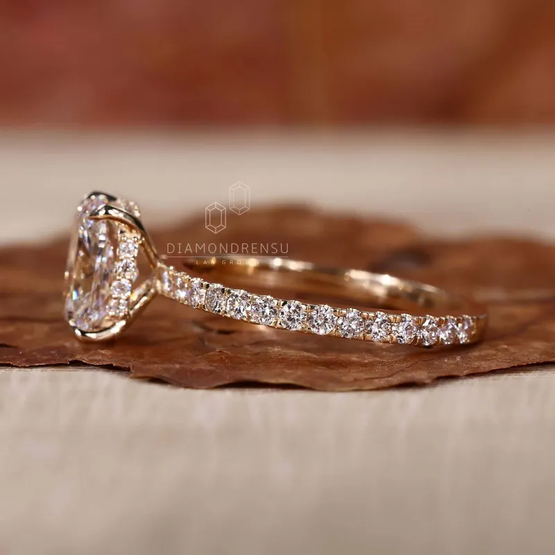 Hidden Halo Engagement Ring, Elongated Cushion Cut Lab Grown Diamond Ring vy 2