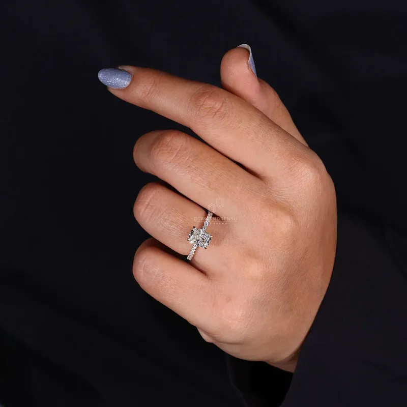 Hidden Halo Engagement Ring, Elongated Cushion Cut Lab Grown Diamond Ring vy 7