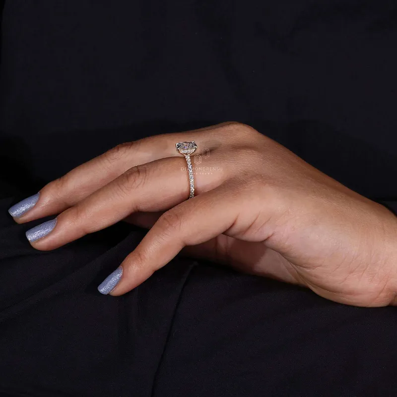 Hidden Halo Engagement Ring, Elongated Cushion Cut Lab Grown Diamond Ring vy 8