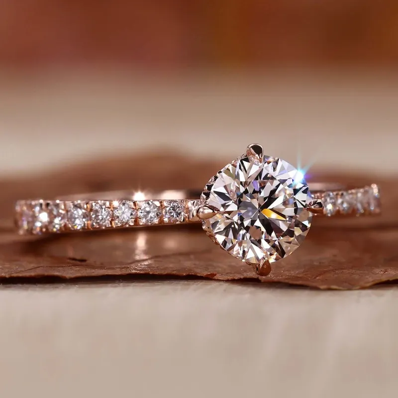 Hidden Halo Engagement Ring, Round Lab Grown Diamond Tapered Band Ring view 3