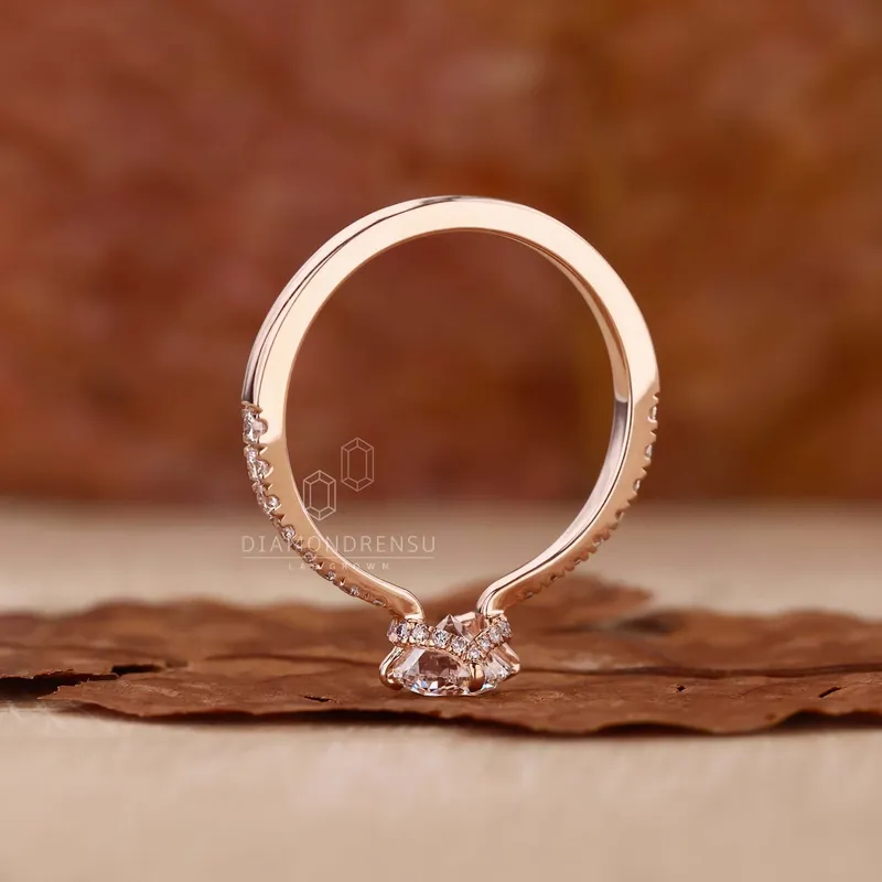 Hidden Halo Engagement Ring, Round Lab Grown Diamond Tapered Band Ring view 6