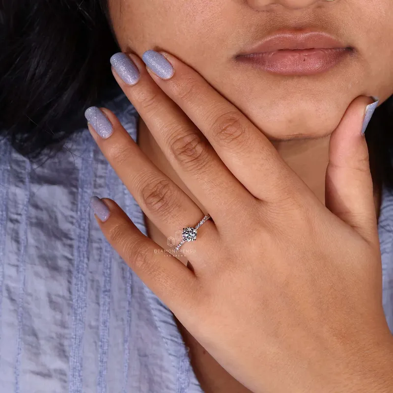Hidden Halo Engagement Ring, Round Lab Grown Diamond Tapered Band Ring view 8