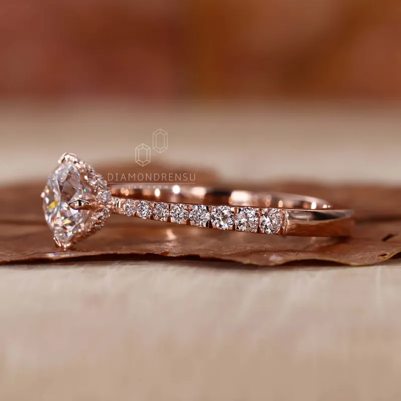 Hidden Halo Engagement Ring, Round Lab Grown Diamond Tapered Band Ring view 5