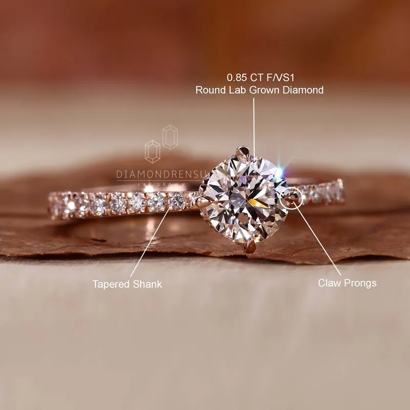 Hidden Halo Engagement Ring, Round Lab Grown Diamond Tapered Band Ring view 9