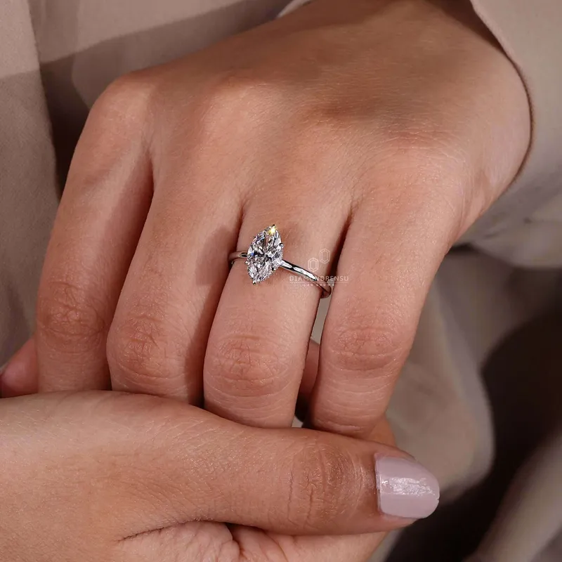 Hidden Halo Marquise Engagement Ring view 7