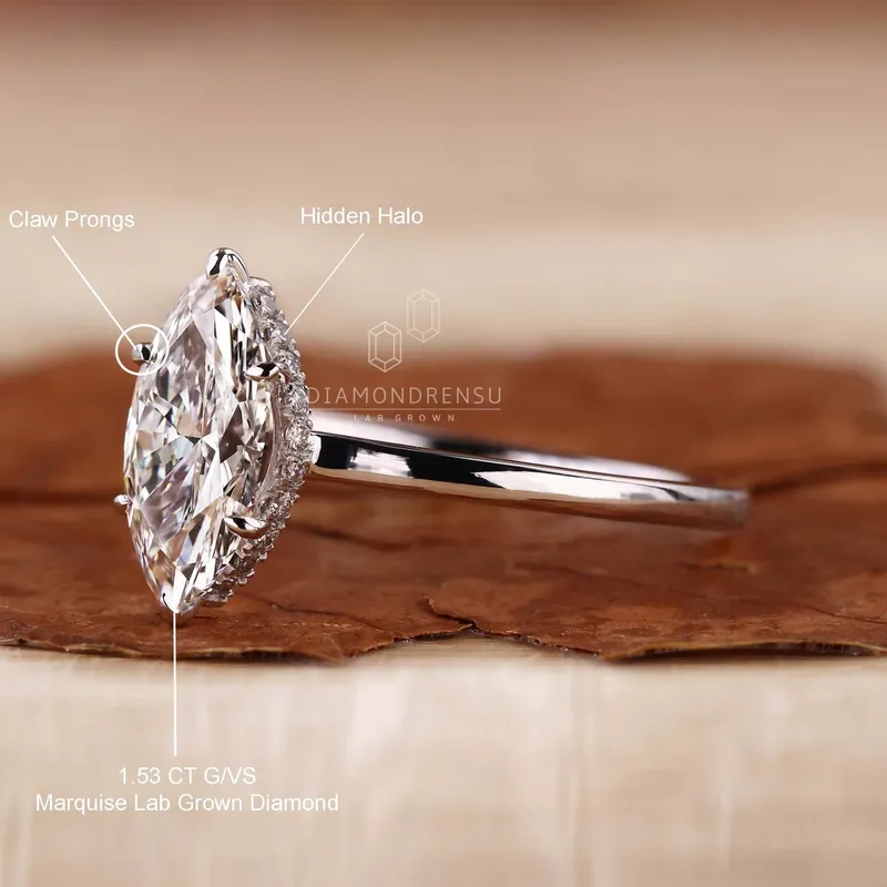 Hidden Halo Marquise Engagement Ring view 9