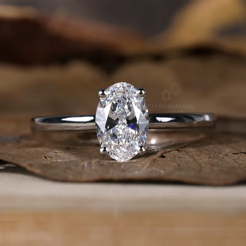 Hidden Halo Oval Cut Engagement Ring, 1.10 CT D/VS1 Lab Created Diamond Engagement Ring, Lab Grown Diamond Hidden Halo Ring vy 5