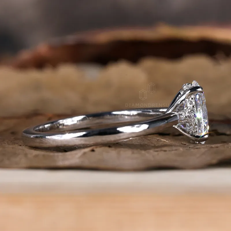 Hidden Halo Oval Cut Engagement Ring, 1.10 CT D/VS1 Lab Created Diamond Engagement Ring, Lab Grown Diamond Hidden Halo Ring vy 2
