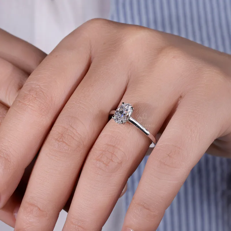 Hidden Halo Oval Cut Engagement Ring, 1.10 CT D/VS1 Lab Created Diamond Engagement Ring, Lab Grown Diamond Hidden Halo Ring vy 3