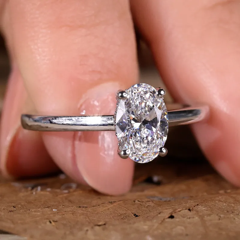 Hidden Halo Oval Cut Engagement Ring, 1.10 CT D/VS1 Lab Created Diamond Engagement Ring, Lab Grown Diamond Hidden Halo Ring oval cut engagement ring
