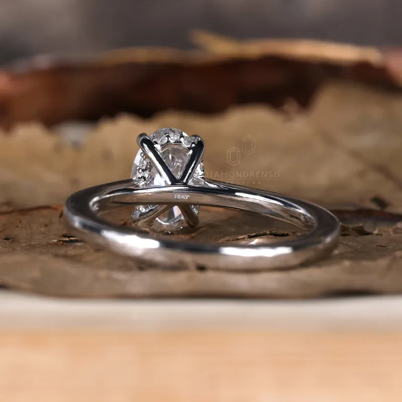 Hidden Halo Oval Cut Engagement Ring, 1.10 CT D/VS1 Lab Created Diamond Engagement Ring, Lab Grown Diamond Hidden Halo Ring vy 6