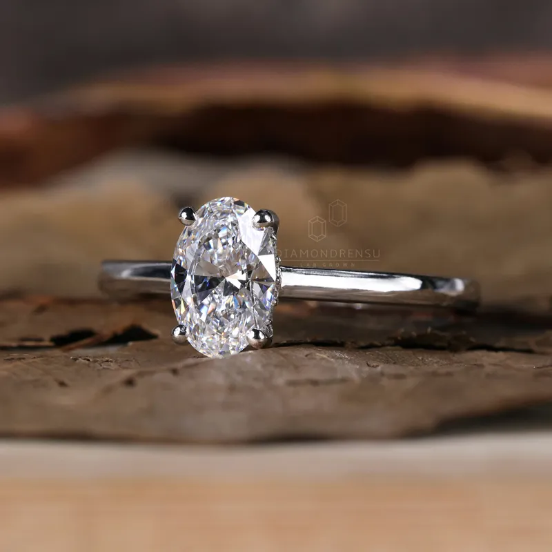 Hidden Halo Oval Cut Engagement Ring, 1.10 CT D/VS1 Lab Created Diamond Engagement Ring, Lab Grown Diamond Hidden Halo Ring vy 4