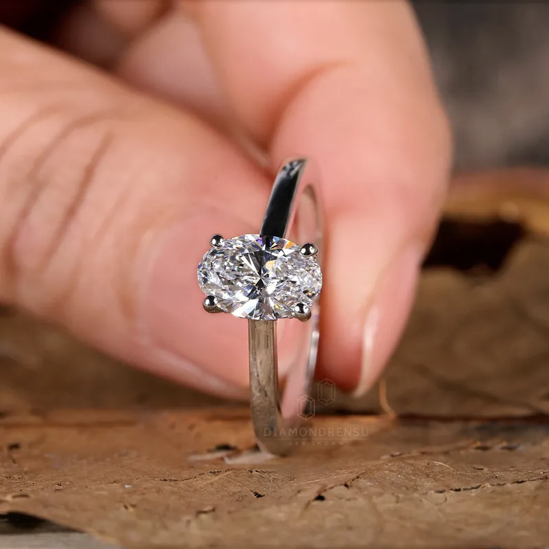 Hidden Halo Oval Cut Engagement Ring, 1.10 CT D/VS1 Lab Created Diamond Engagement Ring, Lab Grown Diamond Hidden Halo Ring vy 7