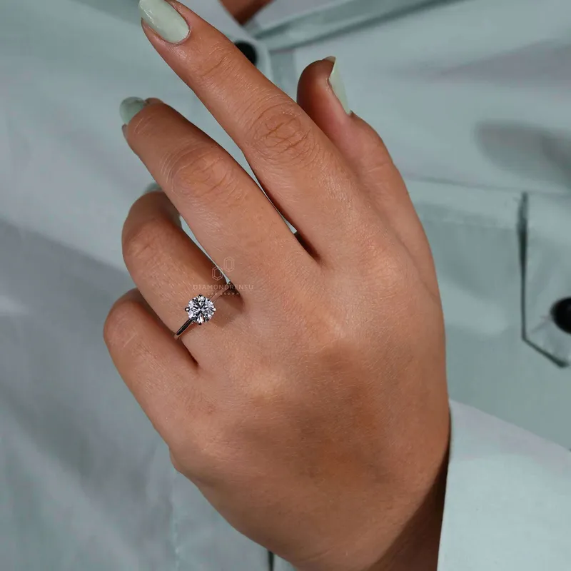 Hidden Halo Ring, Round Brilliant Cut Lab Grown Diamond Ring view 4