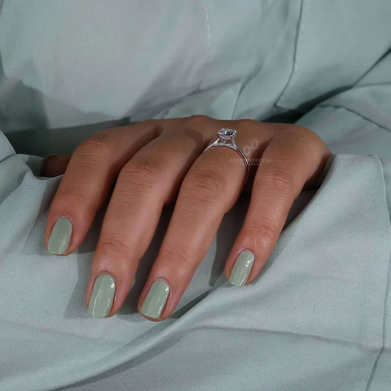 Hidden Halo Ring, Round Brilliant Cut Lab Grown Diamond Ring view 7