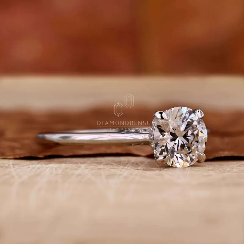 Hidden Halo Ring, Round Brilliant Cut Lab Grown Diamond Ring view 5