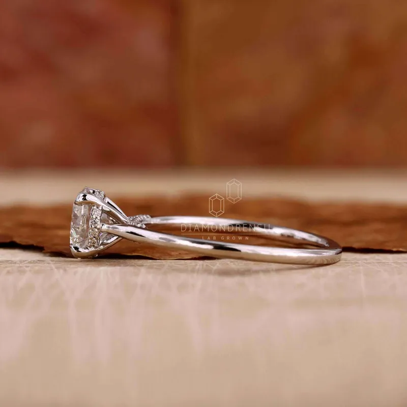 Hidden Halo Ring, Round Brilliant Cut Lab Grown Diamond Ring view 3
