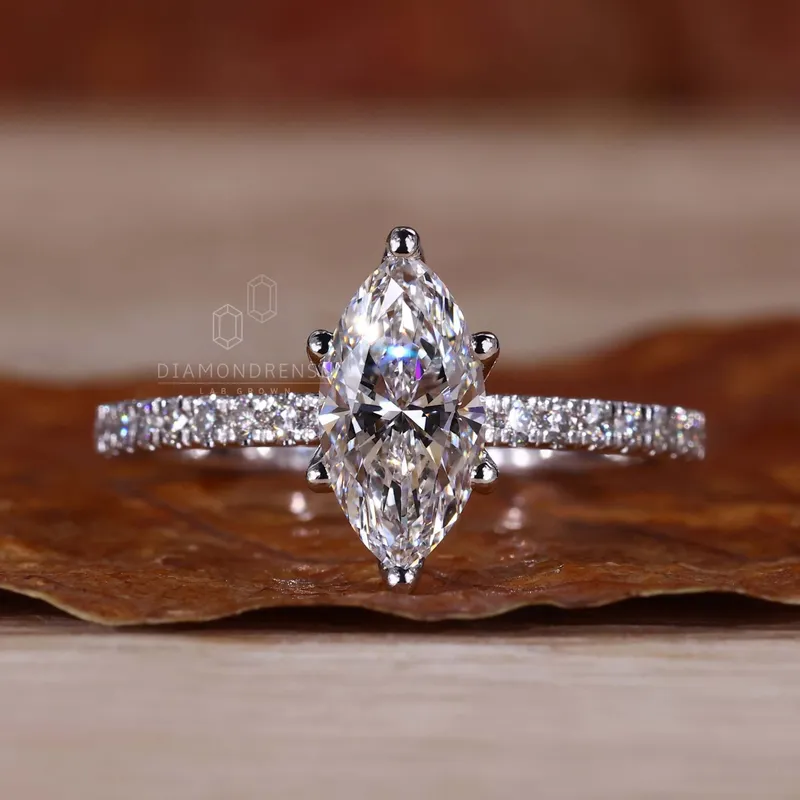 IGI Certified 1.0 CT Marquise Cut Lab Grown Diamond Pave Engagement Ring vy 5