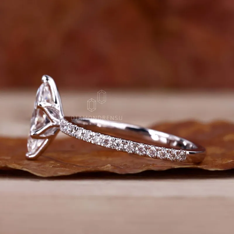 IGI Certified 1.0 CT Marquise Cut Lab Grown Diamond Pave Engagement Ring vy 6