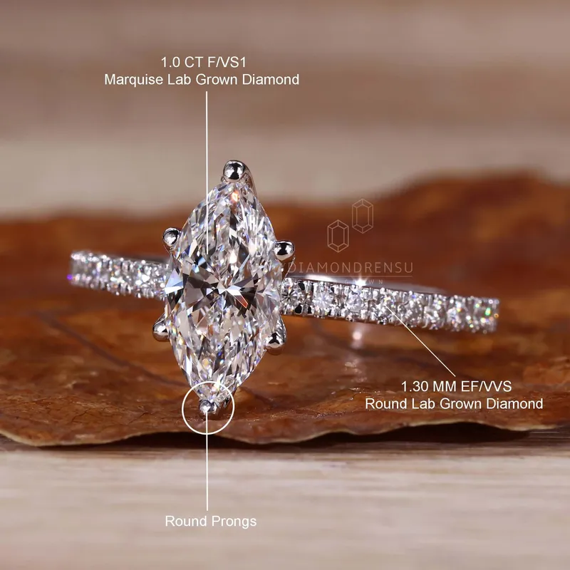 IGI Certified 1.0 CT Marquise Cut Lab Grown Diamond Pave Engagement Ring vy 9