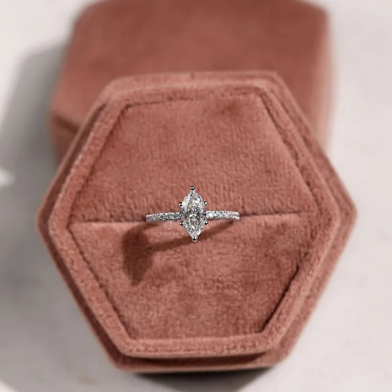 IGI Certified 1.0 CT Marquise Cut Lab Grown Diamond Pave Engagement Ring vy 4