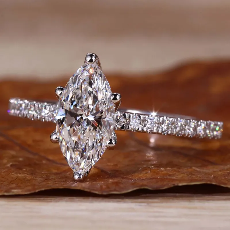 IGI Certified 1.0 CT Marquise Cut Lab Grown Diamond Pave Engagement Ring engagement ring