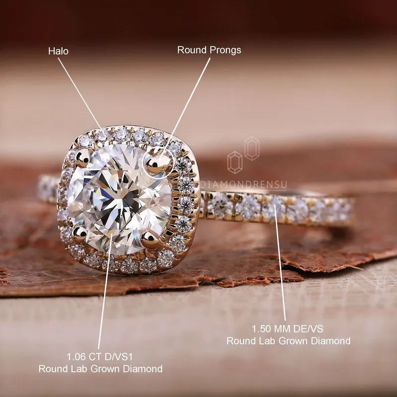 IGI Certified 1.06 CT Round Lab Grown Diamond Halo Engagement Ring vy 9
