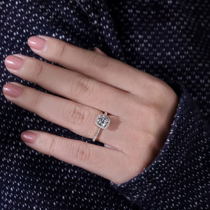 IGI Certified 1.06 CT Round Lab Grown Diamond Halo Engagement Ring vy 7