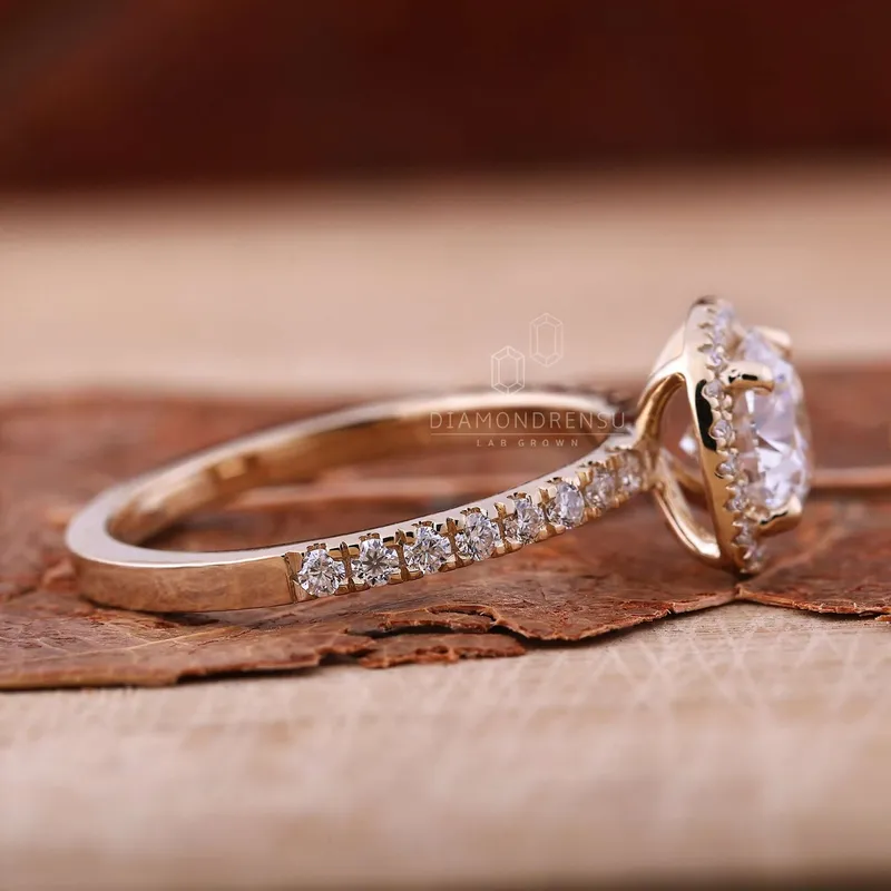 IGI Certified 1.06 CT Round Lab Grown Diamond Halo Engagement Ring vy 5