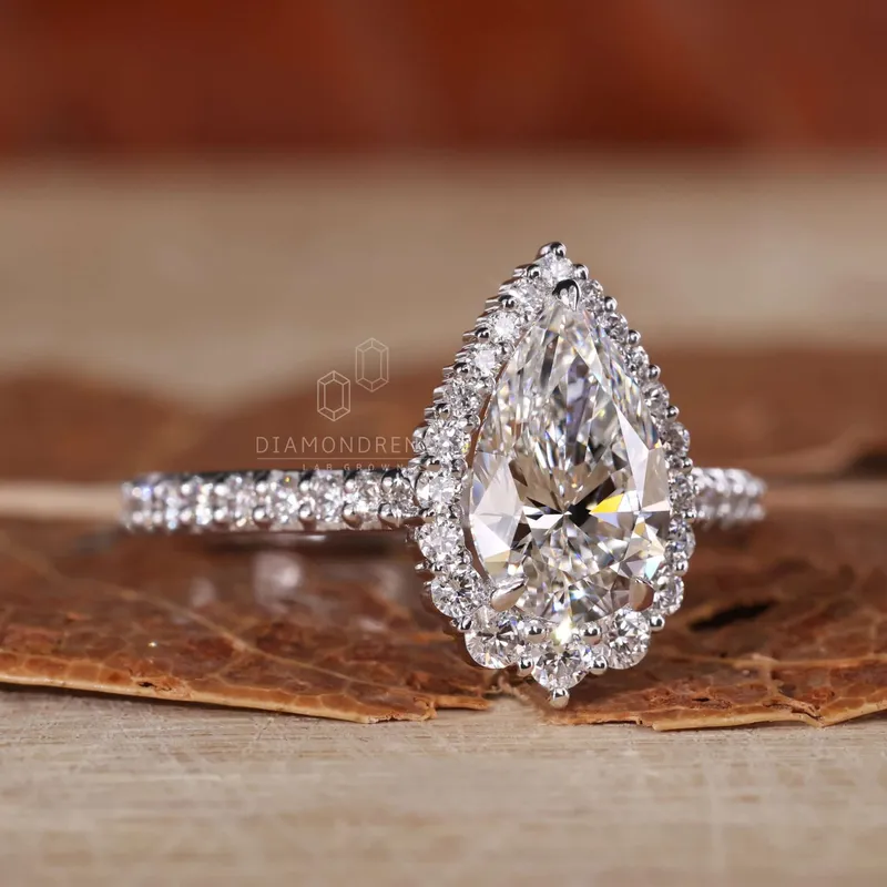 IGI Certified 1.50 CT Pear Cut F/VS Lab Grown Diamond Halo Engagement Ring vy 6