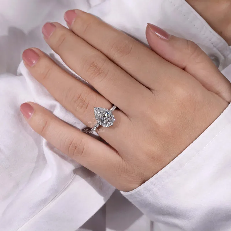 IGI Certified 1.50 CT Pear Cut F/VS Lab Grown Diamond Halo Engagement Ring vy 4