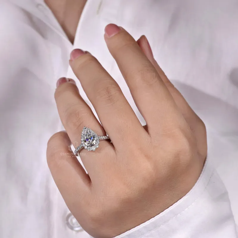 IGI Certified 1.50 CT Pear Cut F/VS Lab Grown Diamond Halo Engagement Ring vy 7