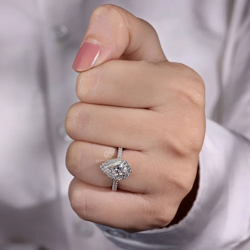 IGI Certified 1.50 CT Pear Cut F/VS Lab Grown Diamond Halo Engagement Ring vy 5