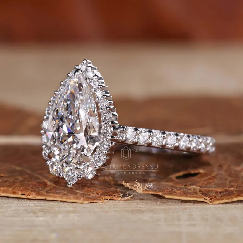 IGI Certified 1.50 CT Pear Cut F/VS Lab Grown Diamond Halo Engagement Ring vy 3