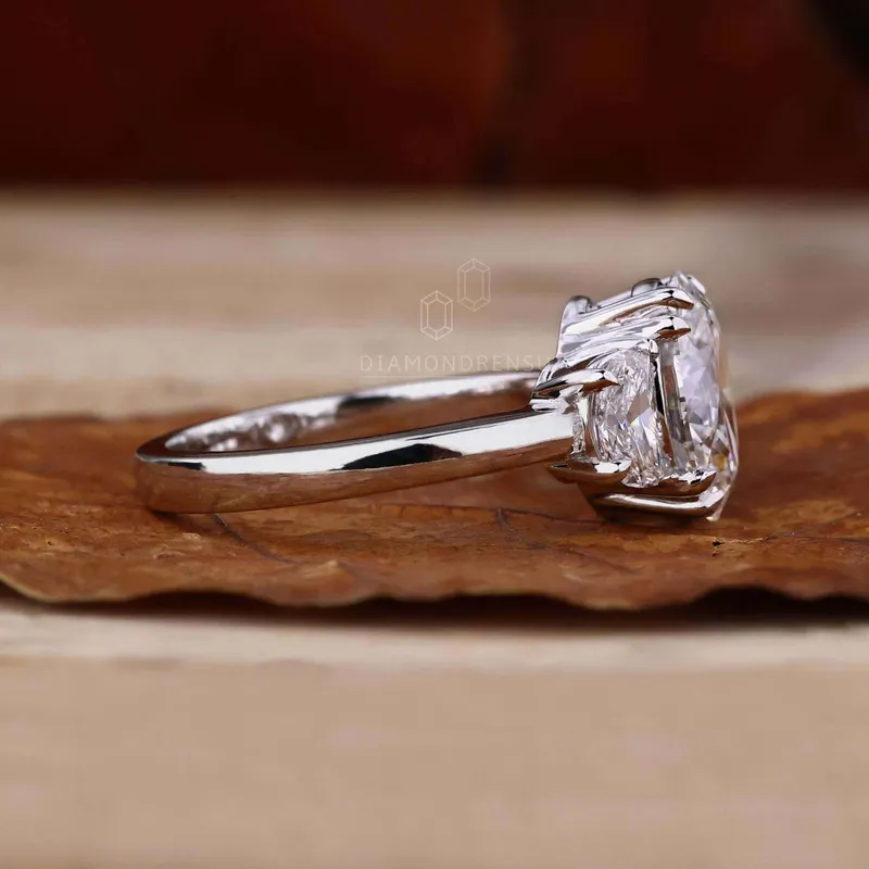 IGI Certified 2.01 CT Oval and Half Moon Lab Grown Diamond Three Stone Engagement Ring view 3