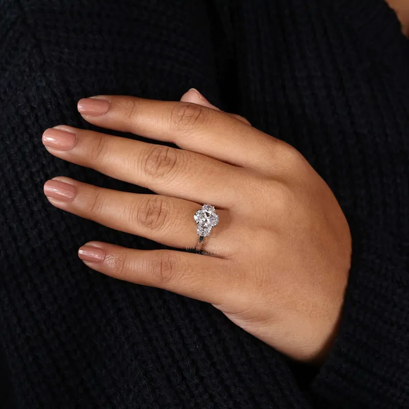 IGI Certified 2.01 CT Oval and Half Moon Lab Grown Diamond Three Stone Engagement Ring view 7