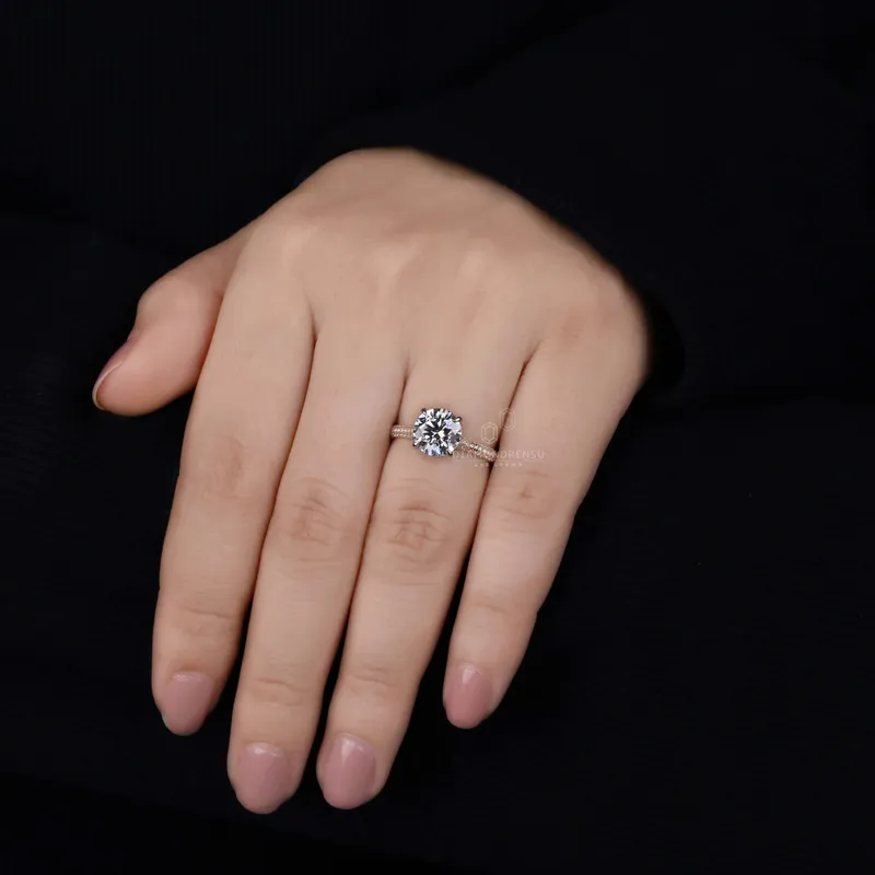 IGI Certified 2.01 CT Round Brilliant Cut Lab Grown Diamond Engagement Ring, 3 Side Pave Band vy 5