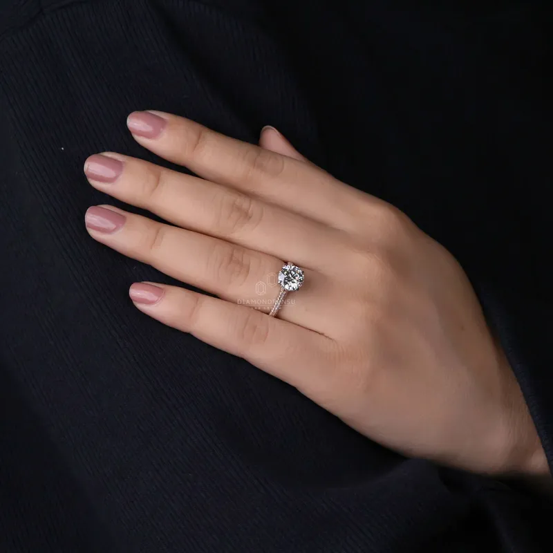 IGI Certified 2.01 CT Round Brilliant Cut Lab Grown Diamond Engagement Ring, 3 Side Pave Band vy 6