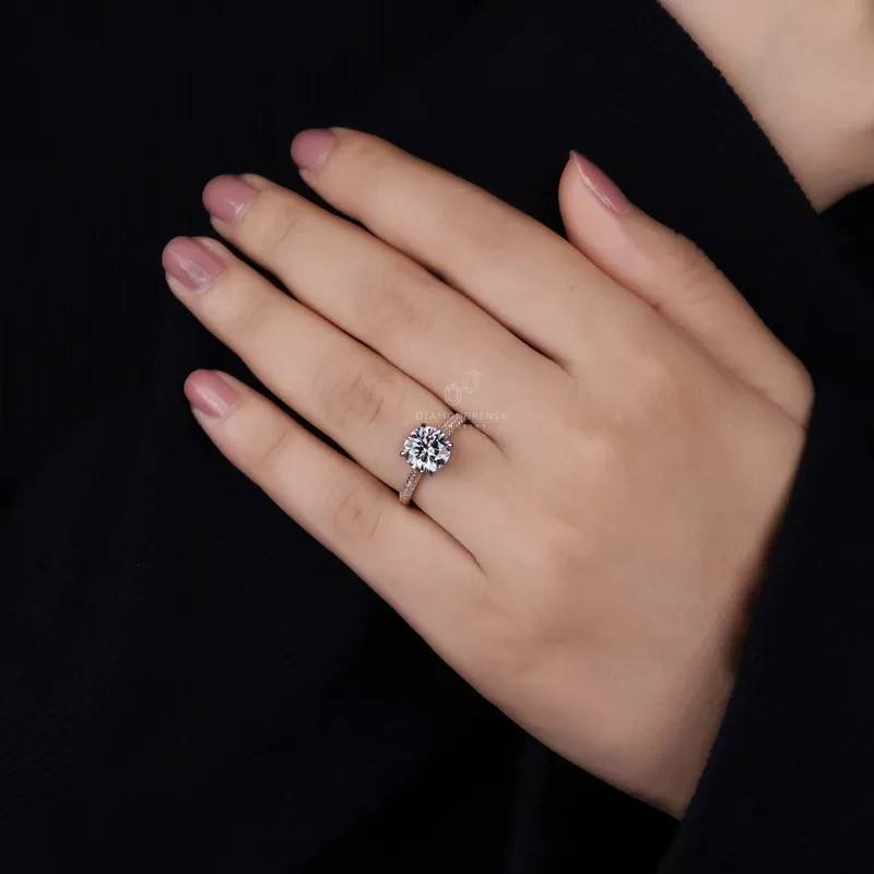 IGI Certified 2.01 CT Round Brilliant Cut Lab Grown Diamond Engagement Ring, 3 Side Pave Band vy 7