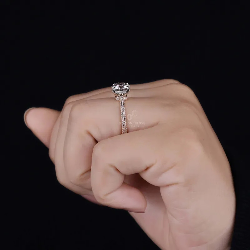 IGI Certified 2.01 CT Round Brilliant Cut Lab Grown Diamond Engagement Ring, 3 Side Pave Band vy 8