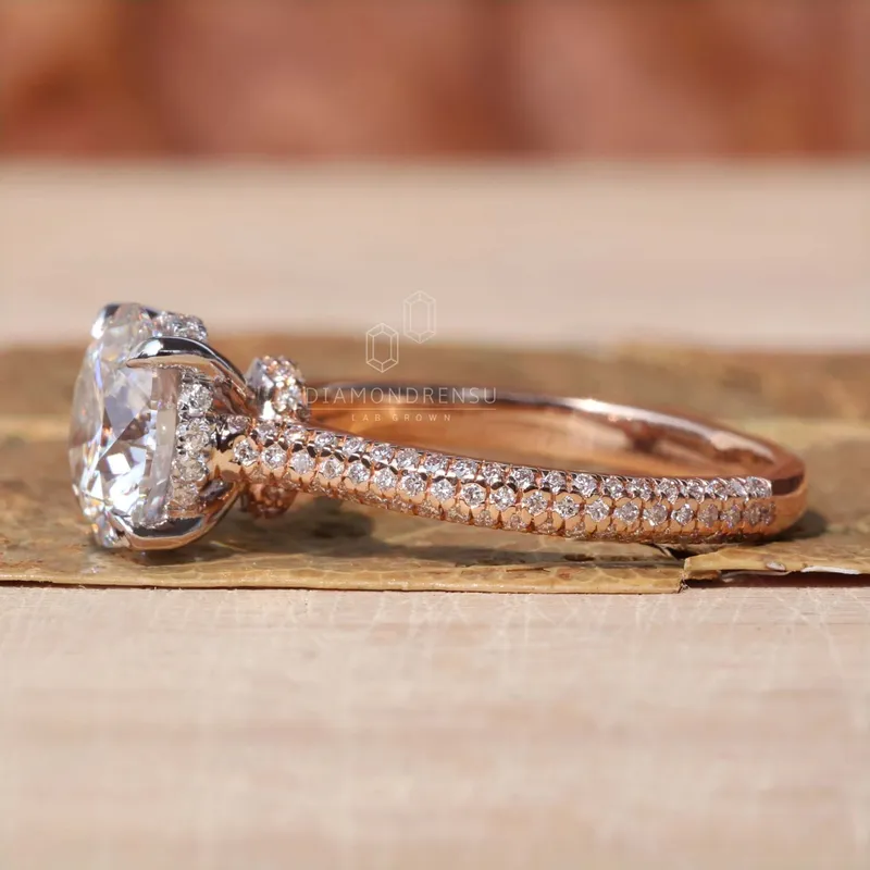 IGI Certified 2.01 CT Round Brilliant Cut Lab Grown Diamond Engagement Ring, 3 Side Pave Band vy 2