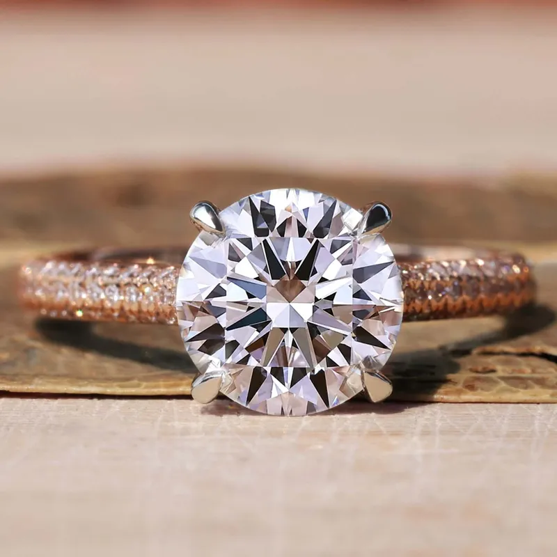 IGI Certified 2.01 CT Round Brilliant Cut Lab Grown Diamond Engagement Ring, 3 Side Pave Band round cut engagement ring
