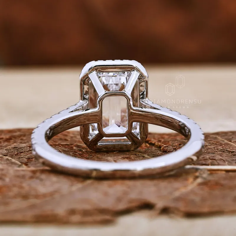 IGI Certified 2.18 CT E/VS1 Emerald Cut Lab Grown Diamond Halo Engagement Ring view 5