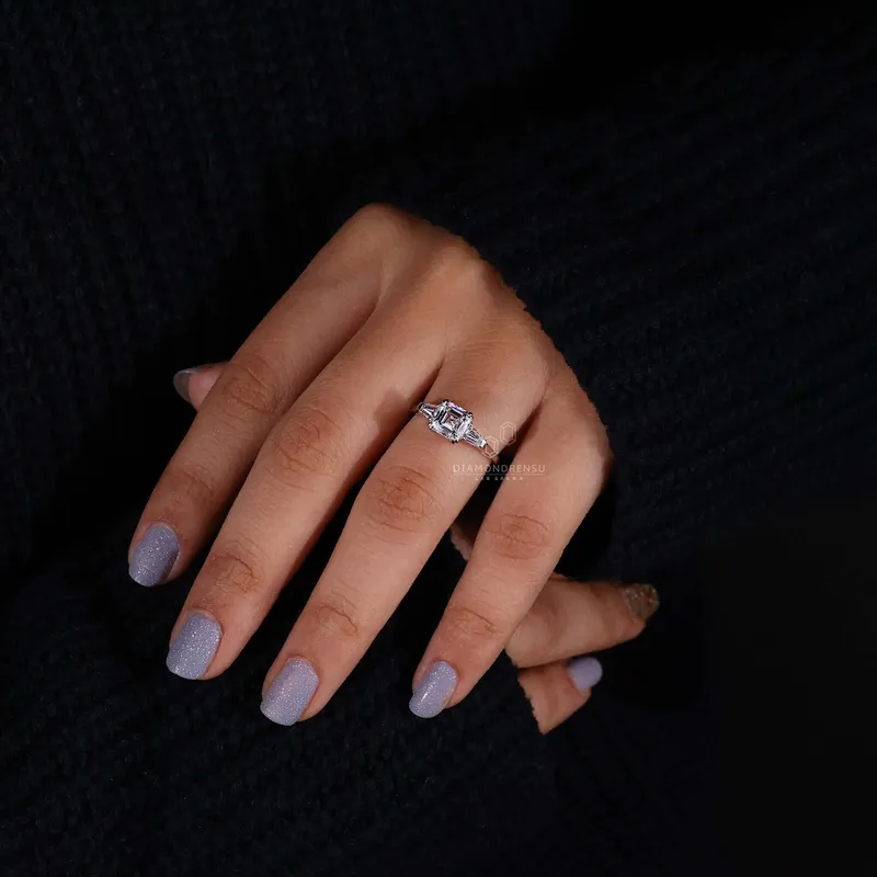 IGI Certified Asscher Cut Lab Grown Diamond Engagement Ring for Her view 2