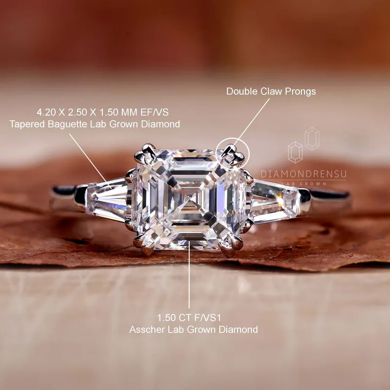 IGI Certified Asscher Cut Lab Grown Diamond Engagement Ring for Her view 9