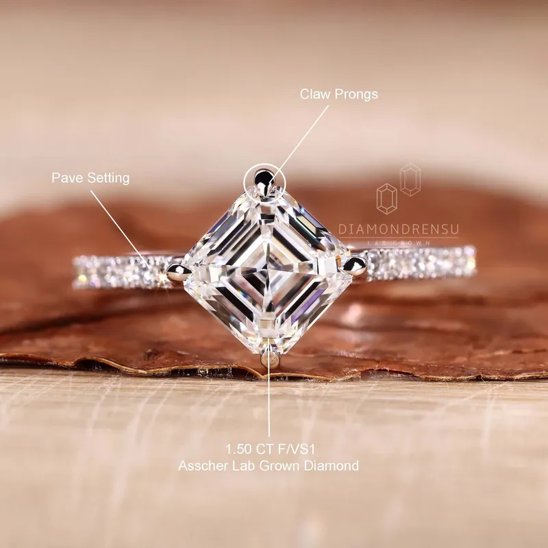 IGI Certified Asscher Cut Lab Grown Diamond Engagement Ring for Women vy 9