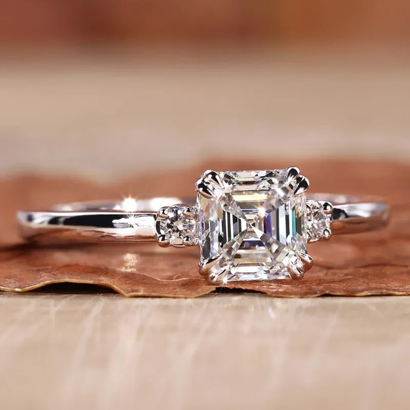 IGI Certified Asscher Lab Grown Diamond Three Stones Engagement Ring engagement ring