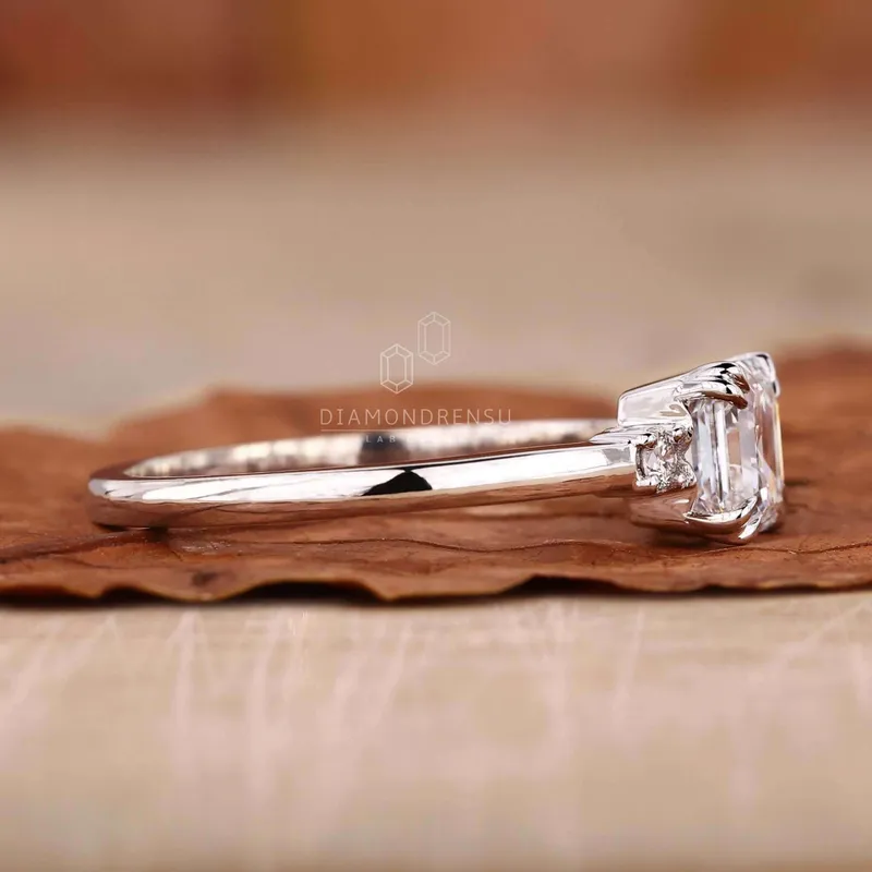 IGI Certified Asscher Lab Grown Diamond Three Stones Engagement Ring view 3