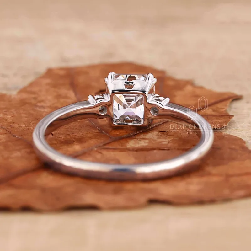 IGI Certified Asscher Lab Grown Diamond Three Stones Engagement Ring view 5