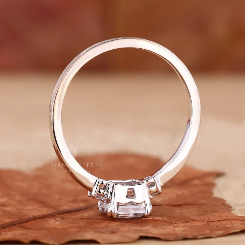 IGI Certified Asscher Lab Grown Diamond Three Stones Engagement Ring view 6